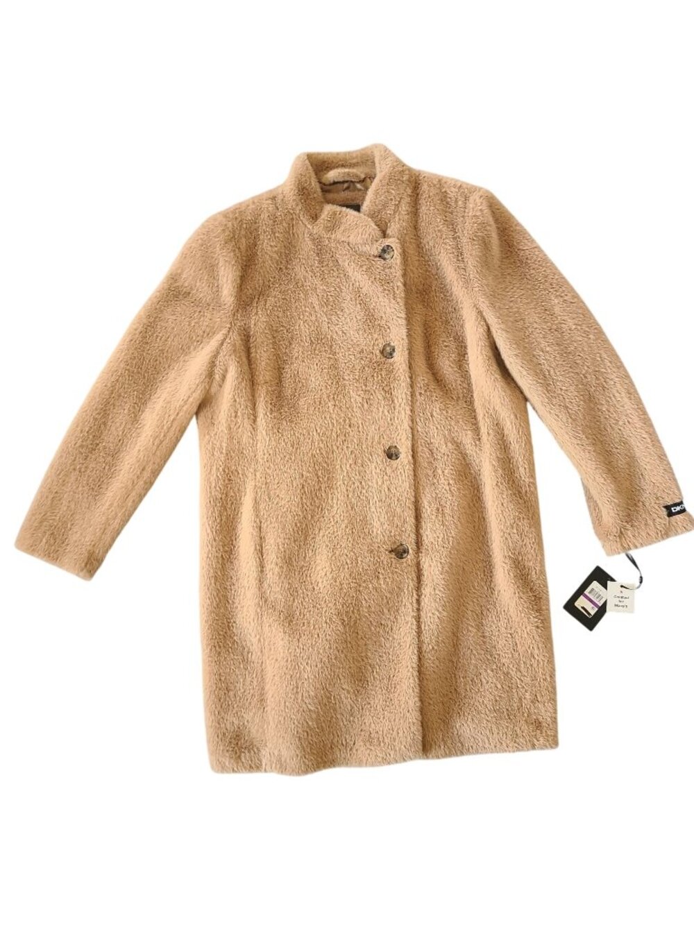 DKNY Women's Faux Fur Coat Camel Size XXL Beige Long Sleeve Button Up NWT